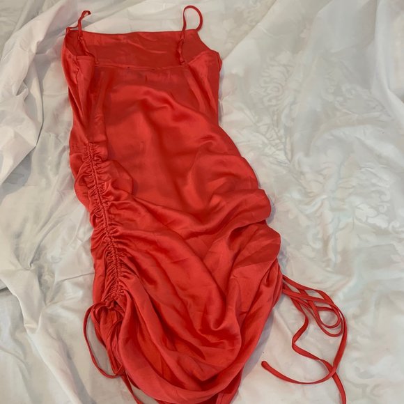 Lulu's Coral Spaghetti Strap Dress with Side Ruching Size S - Picture 6 of 13